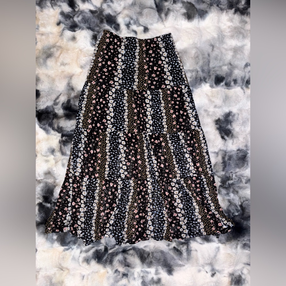 Floral Black and White Maxi Skirt